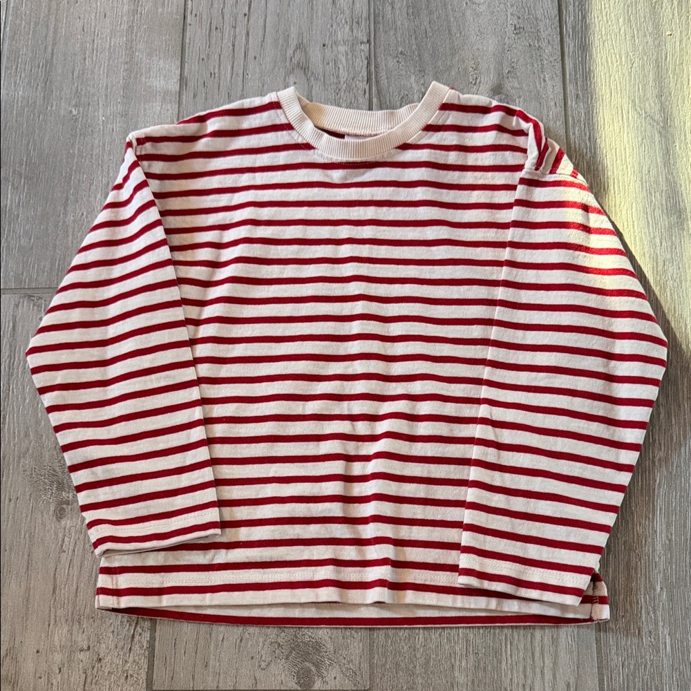 Zara Kids Red and White Striped Long Sleeve Shirt, Size 5-6 Years